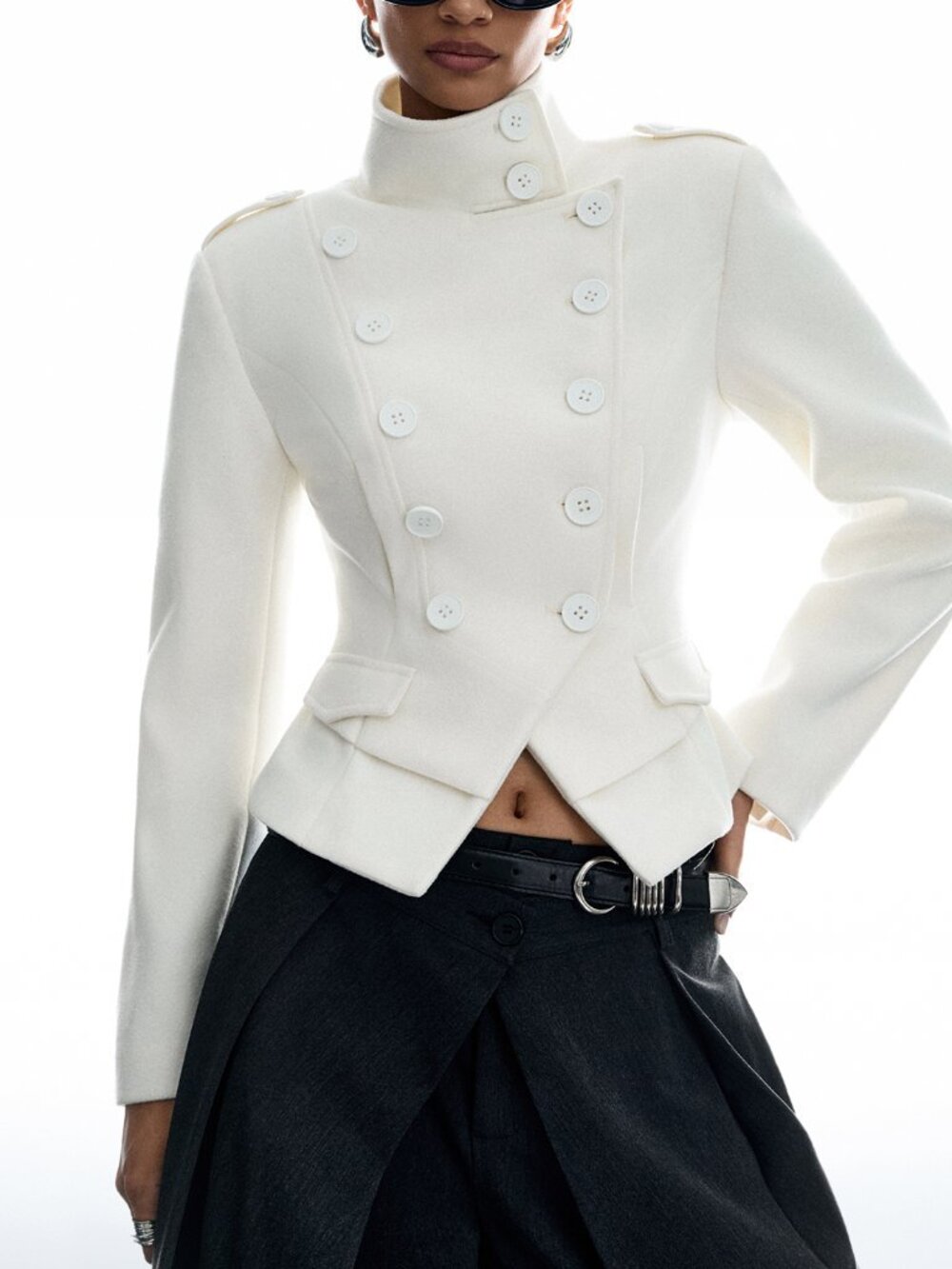 Beige Elegant Women's Asymmetrical Pocket Single Breasted Long Sleeve Overcoat